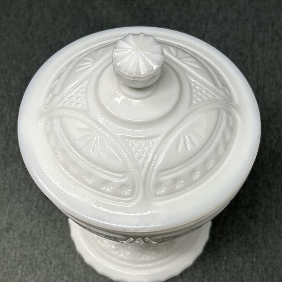 Vintage Milk Glass Candy Dish Covered Pedestal Pressed Glass Starburst SEE VIDEO - Picture 7 of 10